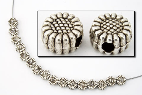 6mm Antique Silver Sunflower Bead (2 Pcs) #MPA191