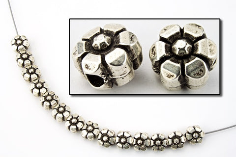 5mm x 7mm Antique Silver Flower Bead (2 Pcs) #MPA199