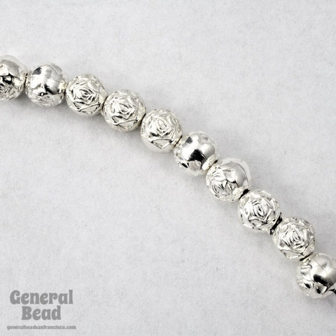 6mm Bright Silver Rose Bead (12 Pcs) #MPB015-General Bead