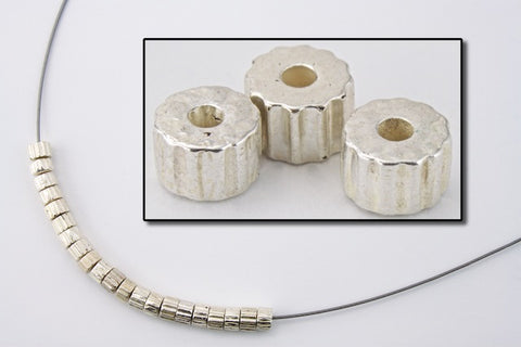 4mm Silver Ridged Drum Bead (6 Pcs) #MPB027