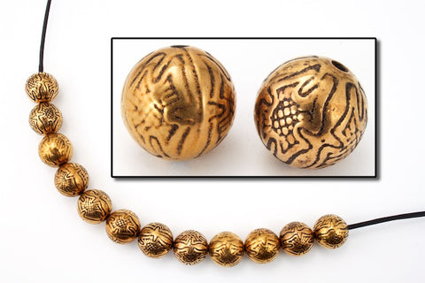 10mm Antique Gold Engraved Bead (2 Pcs) #MPB053