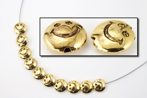 10mm Antique Gold Smiley Bead (2 Pcs) #MPB154
