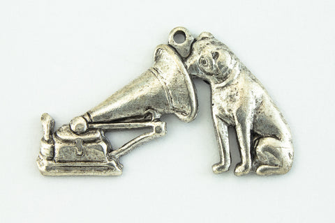 23mm Antique Silver Dog with Phonograph Charm #NBF004-General Bead
