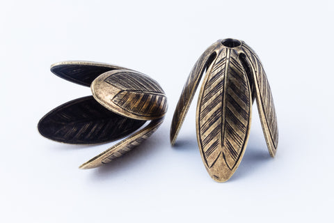 20mm x 14mm Antique Brass Feather Bead Cap #NBF018-General Bead