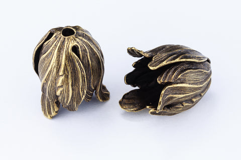 20mm x 17mm Antique Brass Tulip Bead Cap #NBF012-General Bead