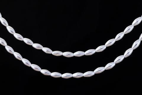 60" Strand 8mm x 14mm White Luster Plastic Pearl Rice Beads #PBF001-General Bead