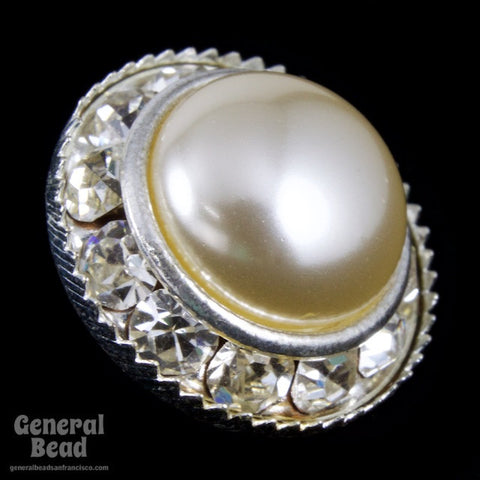 16mm Ivory Pearl Rhinestone Button-General Bead