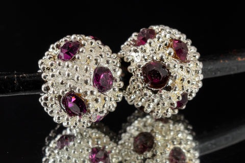 9mm Amethyst/Silver Swarovski Rhinestone Textured Rondelle #RSA006