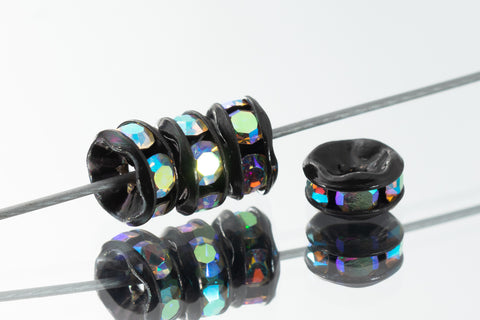 6mm Crystal AB/Black Rhinestone Rondelle #RSB604
