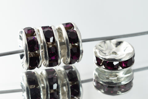 6mm Amethyst/Silver Rhinestone Rondelle #RSD504