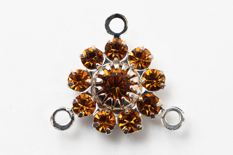 Swarovski Rhinestone Topaz/Silver 3 Loop Flower Connector #RSE076