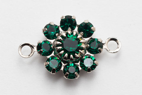 Swarovski Rhinestone Emerald/Silver 2 Loop Flower Connector #RSF075