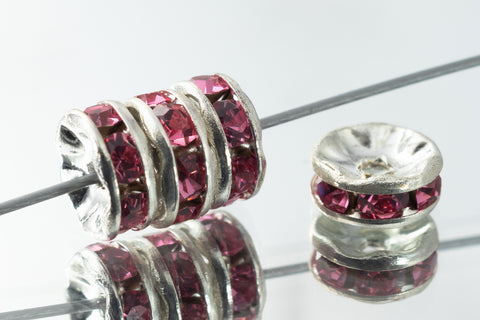 6mm Rose/Silver Rhinestone Rondelle #RSH504
