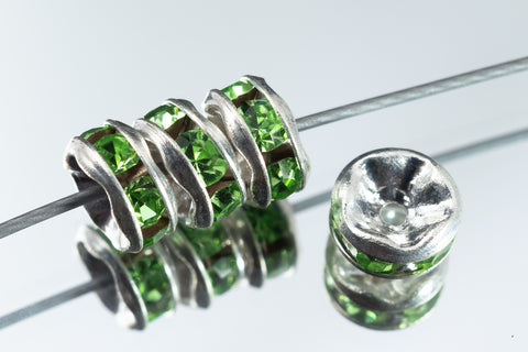6mm Peridot/Silver Rhinestone Rondelle #RSI504