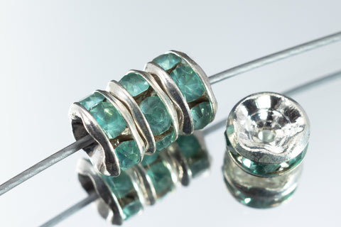 5mm Aqua/Silver Rhinestone Rondelle #RSK503