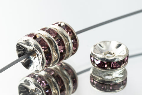 5mm Light Amethyst/Silver Rhinestone Rondelle #RSL503