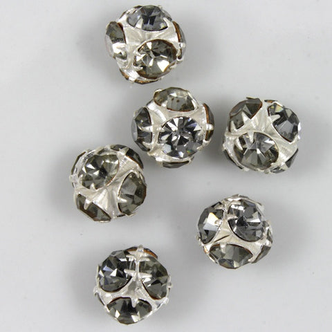 5.5mm Black Diamond/Silver Rhinestone Ball Bead-General Bead