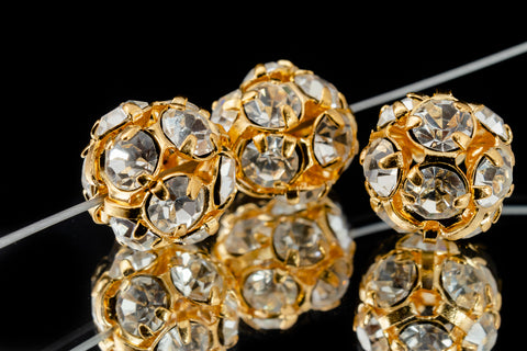 8mm Crystal/Gold Swarovski Rhinestone Ball Bead #RTA500