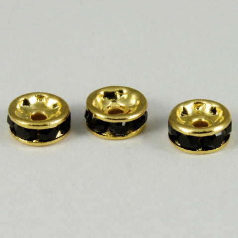6mm Jet/Gold Rhinestone Rondelle #RTC504