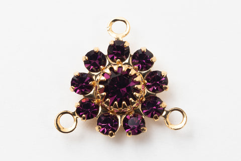 Swarovski Rhinestone Amethyst/Gold 3 Loop Flower Connector #RTD076