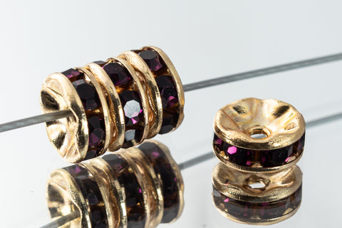 6mm Amethyst/Gold Rhinestone Rondelle #RTD504