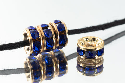 5mm Sapphire/Gold Rhinestone Rondelle #RTE503