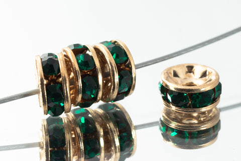 5mm Emerald/Gold Rhinestone Rondelle #RTF503
