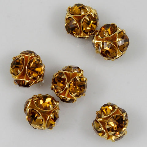 5.5mm Topaz/Gold Rhinestone Ball Bead-General Bead