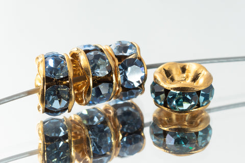 5mm Aqua/Gold Rhinestone Rondelle #RTK503