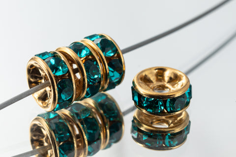 5mm Blue Zircon/Gold Rhinestone Rondelle #RTT503