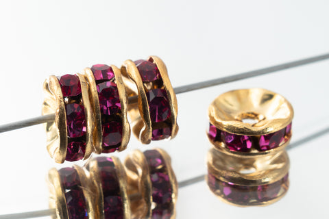 6mm Fuchsia/Gold Rhinestone Rondelle #RTP504