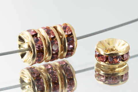 5mm Light Rose/Gold Rhinestone Rondelle #RTQ503