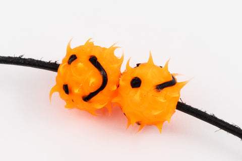 10mm Orange Spiky Rubber Smiley Face Beads #RUA001-General Bead