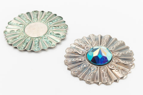 40mm Antique Silver Ruffle Edge Cab Set #SET081