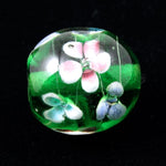 16mm Emerald Lampwork Round Bead with Pastel Flowers #LCG007-General Bead