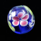 16mm Blue Lampwork Round Bead with Pastel Flowers #LCG003-General Bead