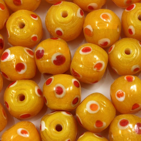 12mm Handmade Round Yellow with Red Spots #1108-General Bead