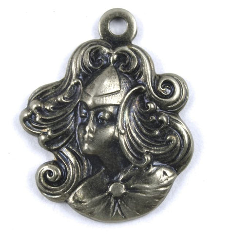 18mm Antique Silver Maiden with Flowing Hair (2 Pcs) #140-General Bead