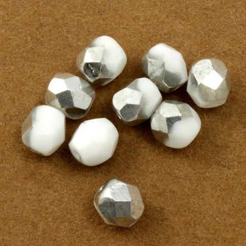 6mm Silver and White Faceted Bead (10 Pcs) #1426-General Bead