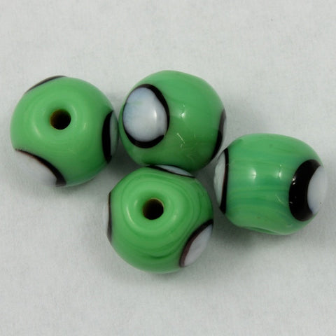 10mm Light Green Bead with Black and White Spots (4 Pcs) #1428-General Bead
