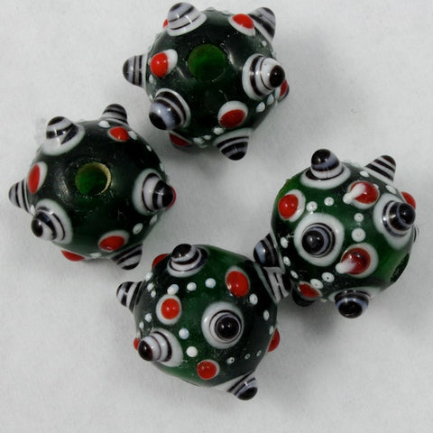 12mm Handmade Green Lampwork Sputnik (2 Pcs) #1434-General Bead