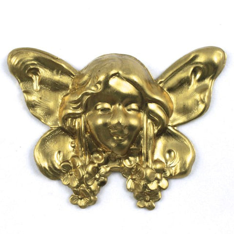 33mm Gold Art Nouveau Fairy Face Charm #143-General Bead