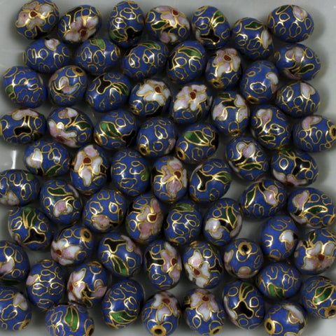 9mm x 11mm Blue Oval Cloisonné Bead-General Bead