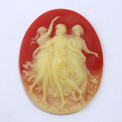 50mm Coral and Ivory Three Graces Cameo-General Bead
