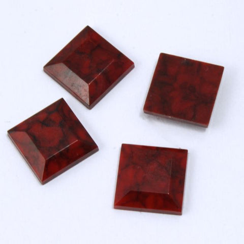 10mm Marbled Dark Red Square Cabochon-General Bead