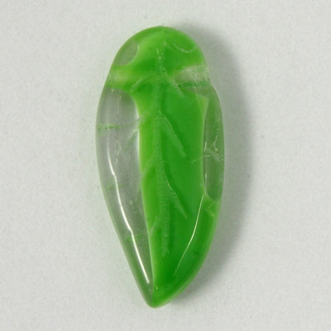 16mm Medium Green Satin with Crystal Long Leaf (5 Pcs) #1839-General Bead