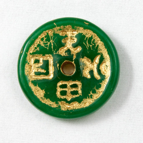 15mm Dark Green/Gold Asian Coin #1971-General Bead