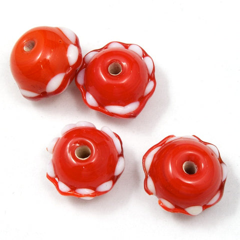 12mm Red/White Saucer (6 Pcs) #2026-General Bead