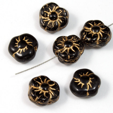 9mm Black and Gold Pansy #2105-General Bead
