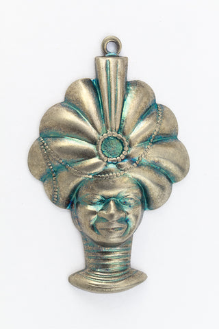 40mm Silver Turbaned Head with Blue Patina #2168b-General Bead